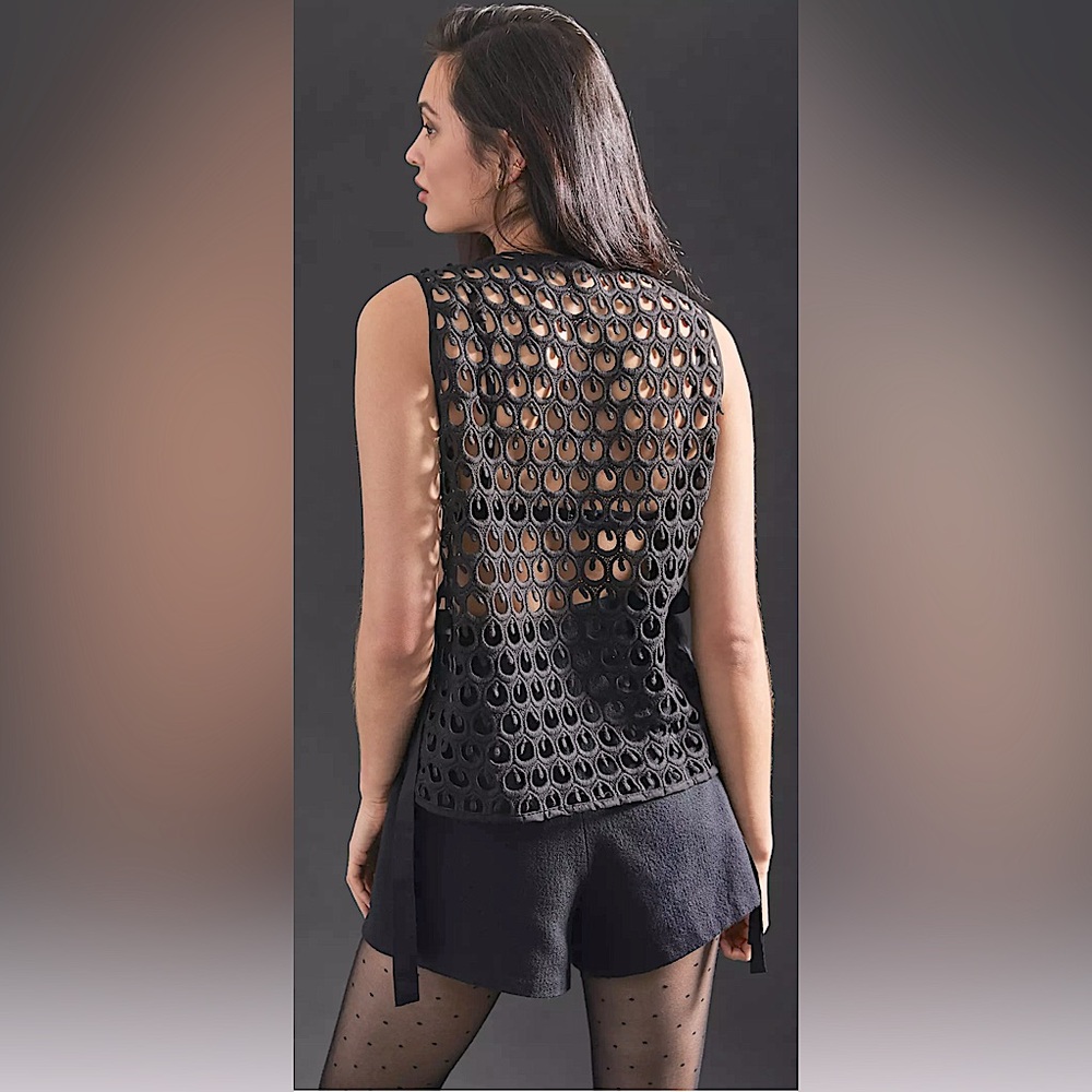 by Anthropologie Black Crochet Tank Top, One Size - Picture 3 of 13
